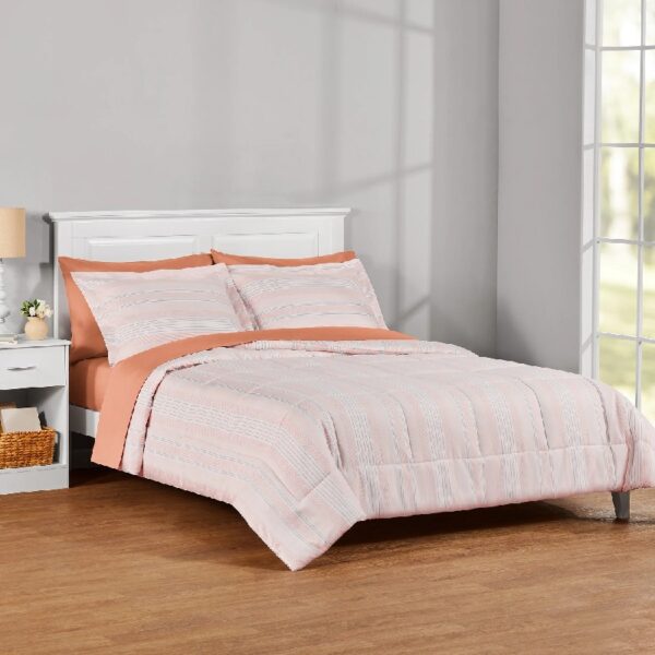 7 Piece Reversible Bed in a Bag Comforter Set with Sheets, Black, Queen
