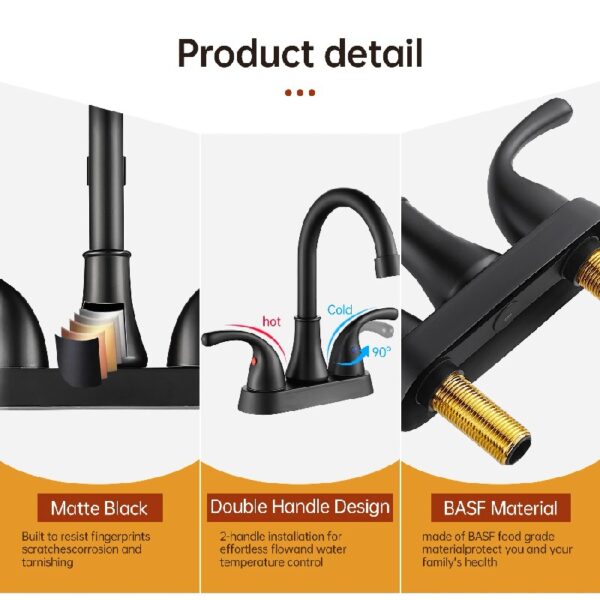 4 Inch Faucet 2 Handle Bathroom Sink Faucet Lead-Free Brushed Nickel Bath Sink Faucet with Pop-up Drain Stopper and Supply Hoses