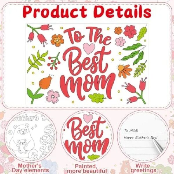 da12b05634cb4561bc8fb32e00fe5408 100 Pcs Mother's Day Crafts Color Your Own Cards Gifts from Kids 4 Styles 4 x 6 Inch Flower Heart Bear Elephant Love Mom Happy Mother's Day Postcards Greeting Activity DIY