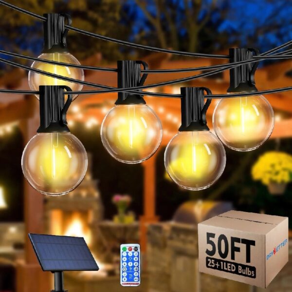 DAYBETTER G40 Outdoor String Lights, Remote Control, 50ft Waterproof Hanging Lights with 8 Lighting Modes, 25 LED Bulbs, for Outside