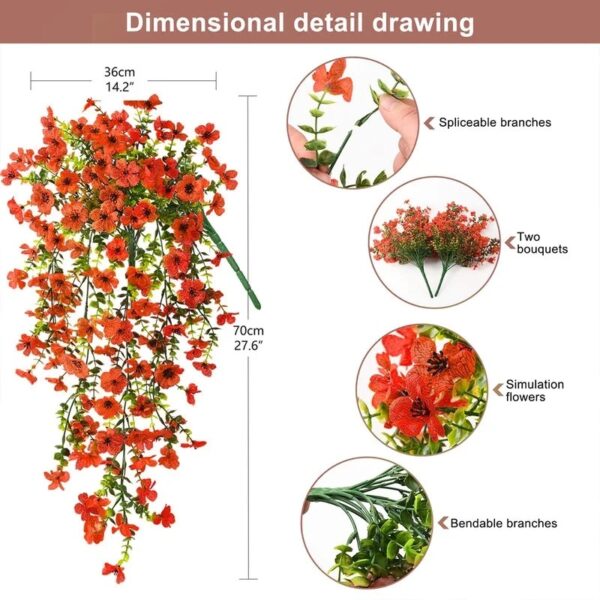 4PCS Artificial Flowers outdoor Spring Summer Decor Fake Hanging Plants UV Resistant Faux Plastic Greenery Hanging Flowers for Outside Gardens Porch Wall Home Indoor,ORANGE&YELLOW