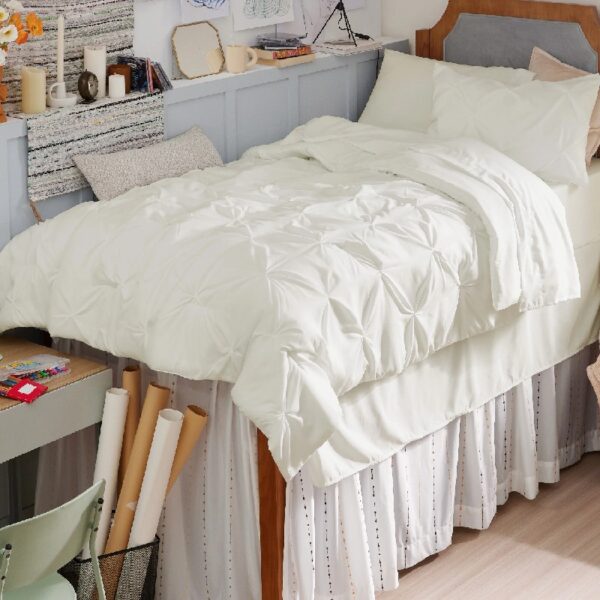 Dorm Bedding Twin Comforter Set - 5 Pieces Pintuck Bed in A Bag with Comforters, Sheets, Pillowcases & Shams