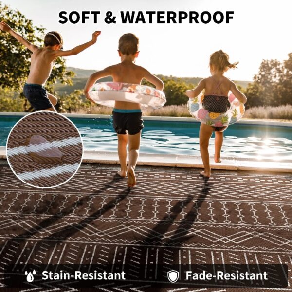 Outdoor Rug 6'x9' Waterproof Patio Rug Reversible Indoor Outdoor Rug Lightweight Plastic Straw Rug for RV Camping Deck Balcony Boho Porch Decor Dark Grey and White