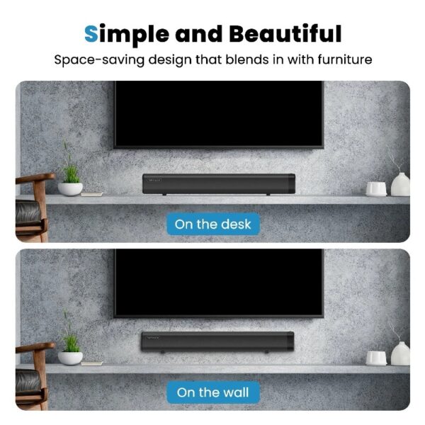 Sound Bar for TV, Soundbar with Subwoofer, Wired & Wireless Bluetooth 5.0 3D Surround Speakers, Optical/AUX/RCA/USB Connection, Wall Mountable, Remote Control