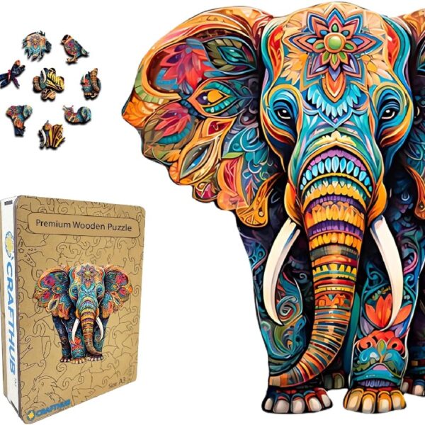 Animal Shaped Wooden Puzzles for Adults – A3 Vivid Elephant with 155 Pieces – Jigsaw Puzzle with Unique Shapes – Family Games for Kids and Adults – 11