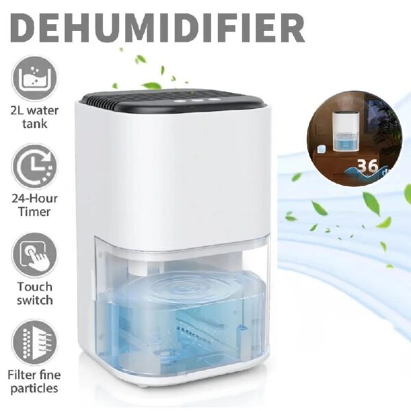 2000ml Portable Dehumidifier, Auto Defrost, Ultra Quiet for Home Large Room Bathroom Garage,Auto Power Off,LED Indicator,clearance sales,White