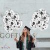 PMU Graduation Balloons 11 Inch PartyTex Premium Emerald Green with All-Over Print White Grad Caps-Confetti and Streamers Pkg/100