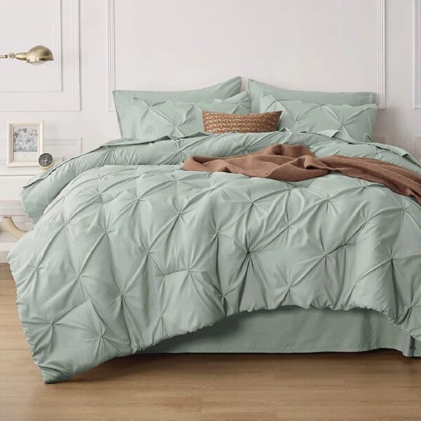 Dorm Bedding Twin Comforter Set - 5 Pieces Pintuck Bed in A Bag with Comforters, Sheets, Pillowcases & Shams