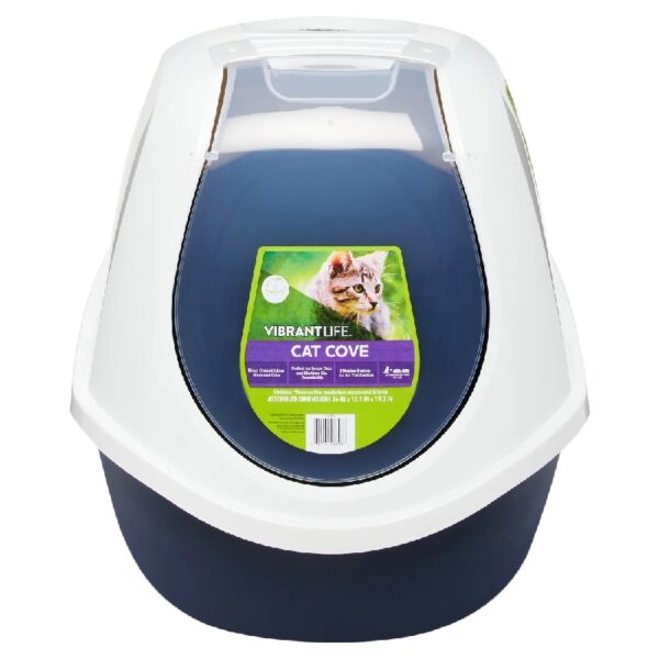 Vibrant Life Mega Smart Cat Cove Enclosed Cat Litterbox, Navy & White