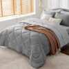 Light Purple Queen Comforter Set - 7 Pieces Reversible Queen Bed in a Bag, Queen Bed Set Light Purple and Grey with Comforters, Sheets, Pillowcases & Shams