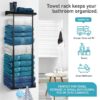 Livhil Wall Towel Rack for Rolled Towels, New Upgrade Towel Racks for Bathroom Wall Mounted, Bathroom Bar Towel Storage, Metal Bath Towel Holder for Folded Large Towel Washcloths, Black