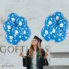 PMU Graduation Balloons 11 Inch PartyTex Premium Emerald Green with All-Over Print White Grad Caps-Confetti and Streamers Pkg/100