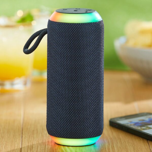 onn Medium Rugged Speaker with Bluetooth Wireless Technology and LED Lighting, Navy