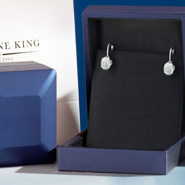 Gem Stone King 925 Sterling Silver Oval Cabochon White Simulated Opal Earrings for Women (2.10 Cttw, Oval 8X6MM)