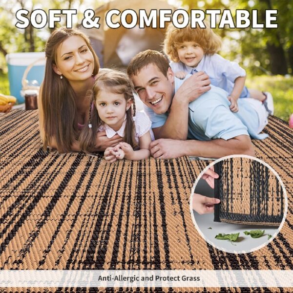 Outdoor Rug Carpet 6'x9' Waterproof Reversible Patio Rug Portable Modern Abstract Indoor Outdoor Rug Plastic Straw Rug for RV Camping Garden Picnic Deck Backyard Porch Decor Gray and White