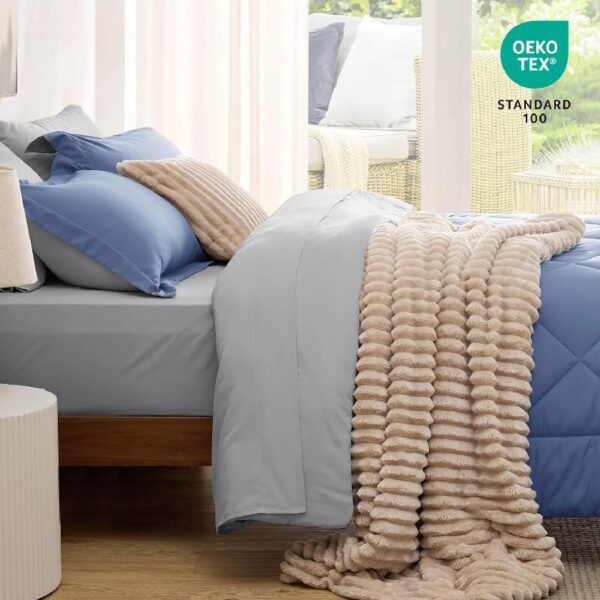 Light Purple Queen Comforter Set - 7 Pieces Reversible Queen Bed in a Bag, Queen Bed Set Light Purple and Grey with Comforters, Sheets, Pillowcases & Shams