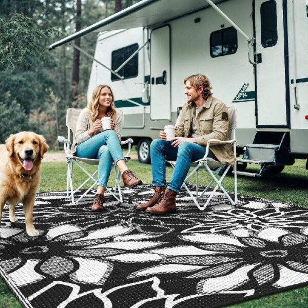 6'x 9' Outdoor Rug Plastic Waterproof Outside Foldable Mat UV Resistant Patio RV Deck Carpet,Black Brown