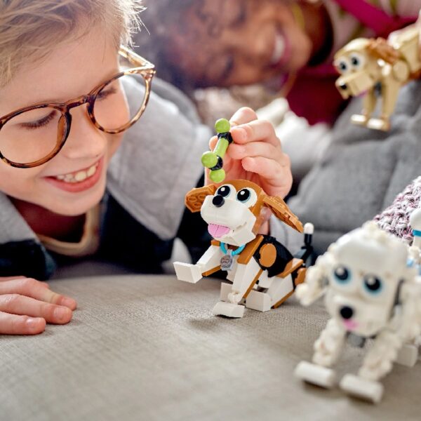 Creator 3 in 1 Adorable Dogs Building Toy Set, Small Toys for Christmas, Gift for Dog Lovers, Build a Beagle, Poodle, and Labrador or Rebuild into Dachshund, Husky, Pug, or Mini Schnauzer, 31137