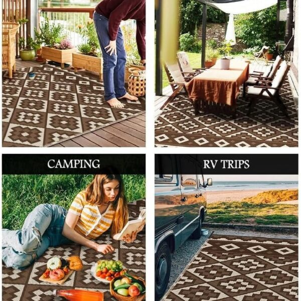 Outdoor Rug 5'x8' Waterproof Reversible Patio Rug Modern Lightweight Plastic Straw Indoor Outdoor Rug for RV Camping Deck Balcony Porch Boho Patio Decor Outdoor Carpet Brown and Beige