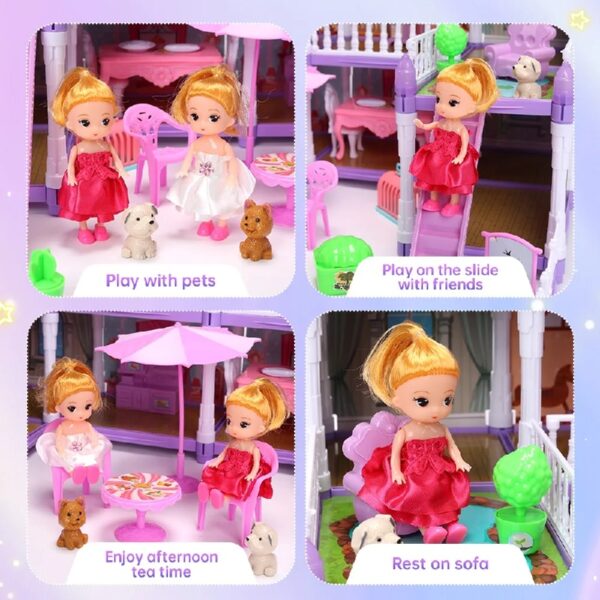 Doll House for Girls, 5-Story 19 Rooms Huge Dollhouse Playset with LED Lights, 2 Dolls, Furnitures, Accessories, DIY Pretend Play House Toys Gifts for Kids, Pink