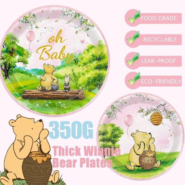 178pcs Pink Winnie Bear Baby Shower Pooh Party Supplies Decorations Oh Baby Plates and Napkins Tableware Set for Boys Girls Newborn Kids Cups Tablecloth Banner Birthday Decorations for 25 Guests