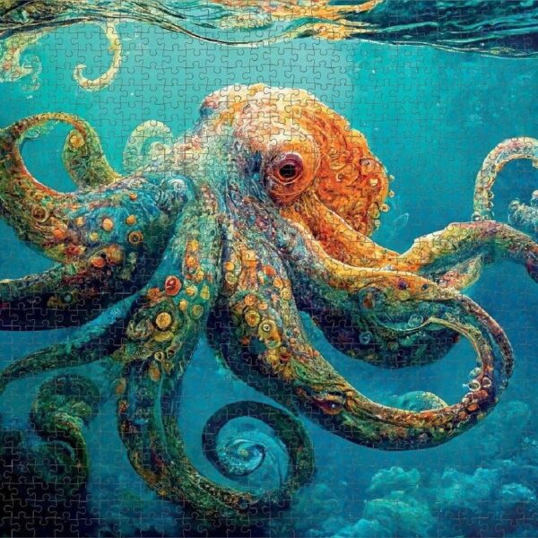 Deep Blue Octopus Odyssey: 1000-Piece Jigsaw Puzzle for Adults - Marine Artwork Brain Teaser by
