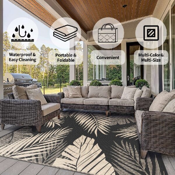 6'x9' Outdoor Rugs Patio Waterproof Outside Mat Reversible Plastic Camping Carpet,Black & Brown