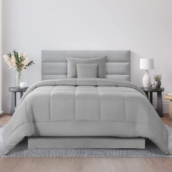 Lux Decor Collection 5 Piece Queen Down Alternative Comforter Set, Washable Duvet Bedding Set - Quatrefoil Navy