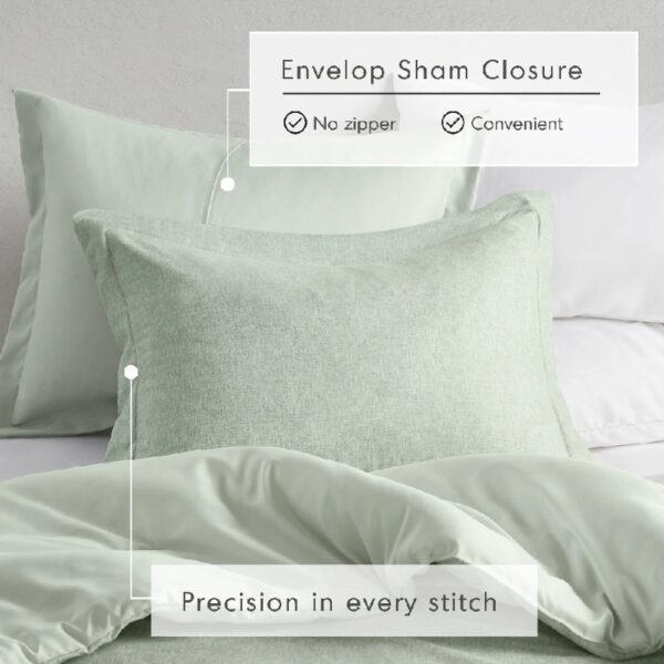Full/Queen Comforter Sets, Reversible 3 Piece Extra Soft Bedding Set, Chambray Print Sage Green Comforter Bed Set with Pillow Shams