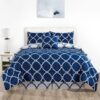 Lux Decor Collection 5 Piece Queen Down Alternative Comforter Set, Washable Duvet Bedding Set - Quatrefoil Navy