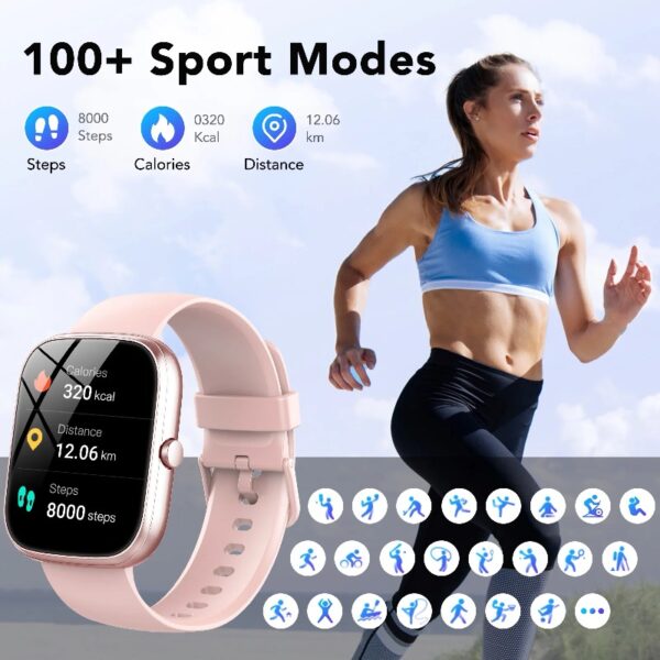 Smart Watch Fits for Android and iPhone, IP68 Waterproof Smartwatch for Women Men 100+ Sports Modes 1.91-inch Fitness Tracker, Smart Watch with Bluetooth Call(Answer/Make Calls), for Gift Black
