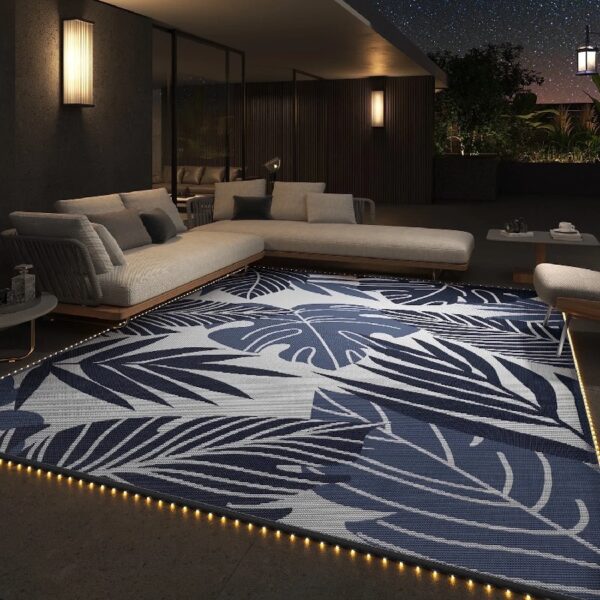 Outdoor Rug Carpet 5'x8' Waterproof Reversible Patio Rug Portable Indoor Outdoor Rug Plastic Straw Rug for Beach RV Camping Garden Picnic Deck Backyard Porch Decor Black