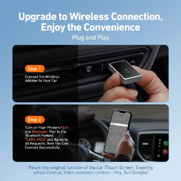 Wireless Carplay Adapter with Glass Panel, Metal Materials Enhance Heat Dissipation, 2 in 1 Apple CarPlay and Android Auto Adapter Convert Wired to Wireless, Plug & Play, Black