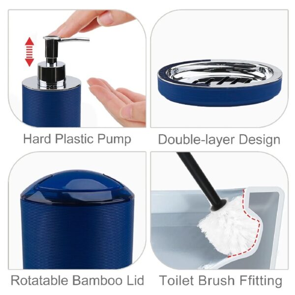 Bathroom Accessories Sets 6 Piece Bath Ensemble Includes Soap Dispenser, Toothbrush Holder, Toothbrush Cup, Soap Dish for Decorative Countertop and Housewarming Gift, Dark Blue
