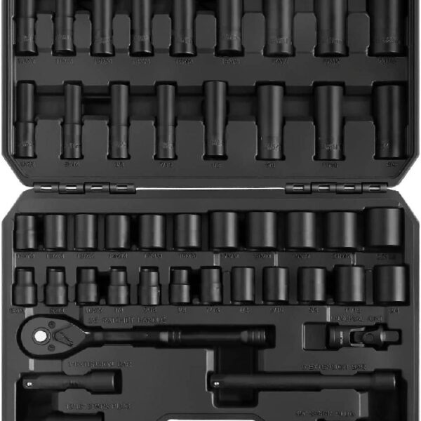 Mechanic Tool Kit, Drive Socket Set, 46 Pieces, with 72 Teeth Reversible Ratchet, Metric/SAE