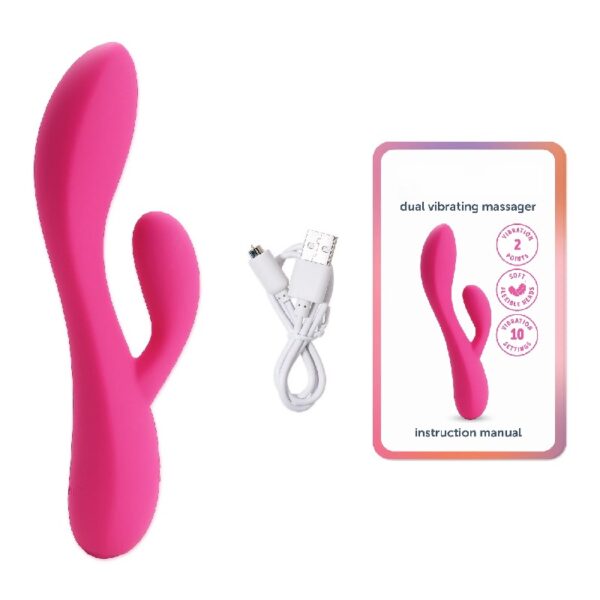 Dual Rabbit Vibrator, High-quality Silicone, Pink
