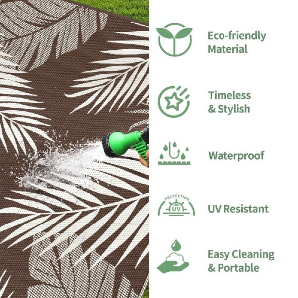 6'x9' Outdoor Rugs Patio Waterproof Outside Mat Reversible Plastic Camping Carpet,Black & Grey