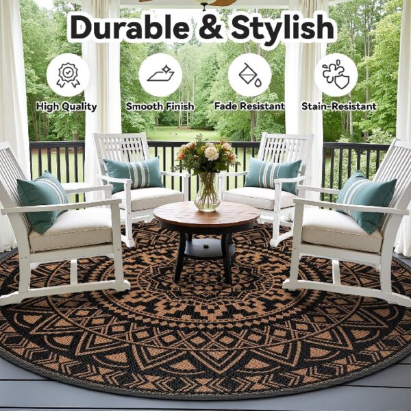 Outdoor Rugs 5' x 8' Rug, Waterproof Patio Mat, Stylish Plastic Straw Reversible Area Rug for Picnic RV Camping Porch Balcony, Black and White