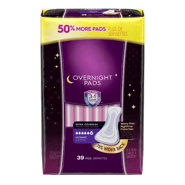 Overnight Incontinence Pads for Women/Bladder Control Pads, Ultimate-Extra Coverage, 24ct
