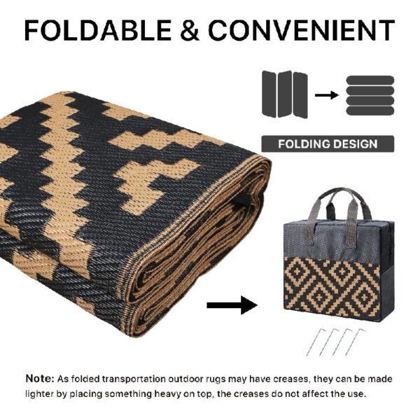 Outdoor Rugs Waterproof Plastic Straw Mat 6'x9' Reversible for RV Patio Deck Beach Black & Brown