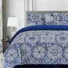 Lux Decor Collection 5 Piece Queen Down Alternative Comforter Set, Washable Duvet Bedding Set - Quatrefoil Navy