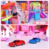DollHouse with Colorful Light, Pretend Play Toddler Doll House Furniture Sets with 3 Dolls, 9 Rooms DIY , Creative Gift for Girls