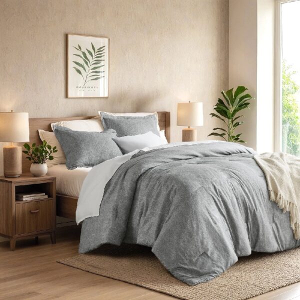 Full/Queen Comforter Sets, Reversible 3 Piece Extra Soft Bedding Set, Chambray Print Sage Green Comforter Bed Set with Pillow Shams