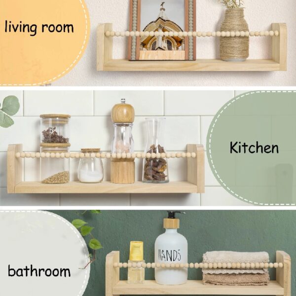 Nursery Floating Shelves for Wall Set of 3 16in, Kids Bookshelf Toy Storage Organizer Natural Wood Shelves Wall Mounted for Kids Room, Bedroom and Kitchen