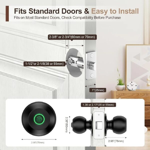 Cikuci Smart Door Lock, Fingerprint Door Lock Knob with App Control, Suitable for Home, Cloakroom, Offices, Hotels (K10)