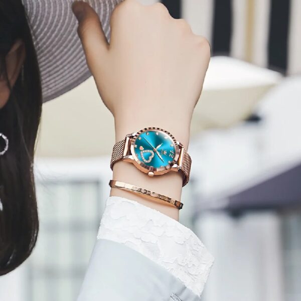 Women Watch Fashion Rose Gold Diamond Analog Quartz Female Watch for Women Luxury Dress Ladies Stainless Steel Luminous Waterproof Date Wrist Watches Green Dial