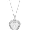 Brilliance Fine Jewelry Mother of Pearl with Cross Locket Heart Pendant in Sterling Silver, 18