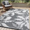 Outdoor Rug Carpet 5'x8' Waterproof Reversible Patio Rug Portable Indoor Outdoor Rug Plastic Straw Rug for Beach RV Camping Garden Picnic Deck Backyard Porch Decor Black