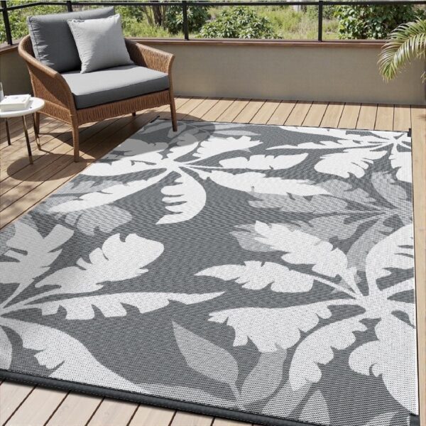 Outdoor Rug Carpet 5'x8' Waterproof Reversible Patio Rug Portable Indoor Outdoor Rug Plastic Straw Rug for Beach RV Camping Garden Picnic Deck Backyard Porch Decor Black