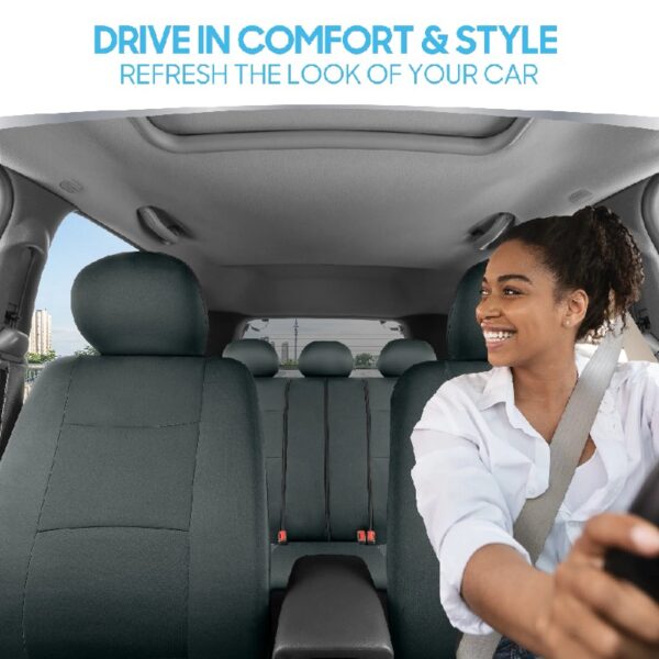 PolyPro Car Seat Covers Full Set in Charcoal on Black – Front and Rear Split Bench for Cars, Easy to Install Cover Set, Accessories Auto Trucks Van SUV